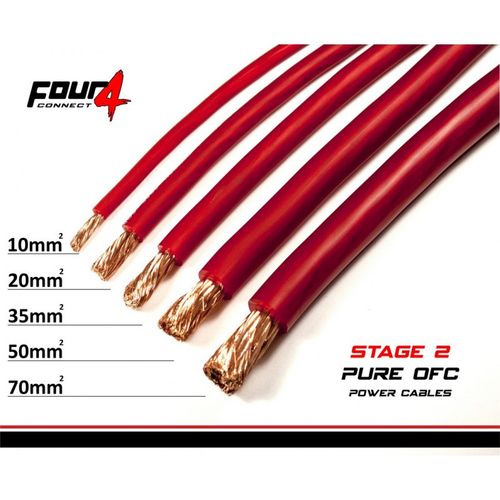 4 Connect 4-800211 10mm2 strømkabel, rød, 100% ren kobber STAGE 2 serien (lm)