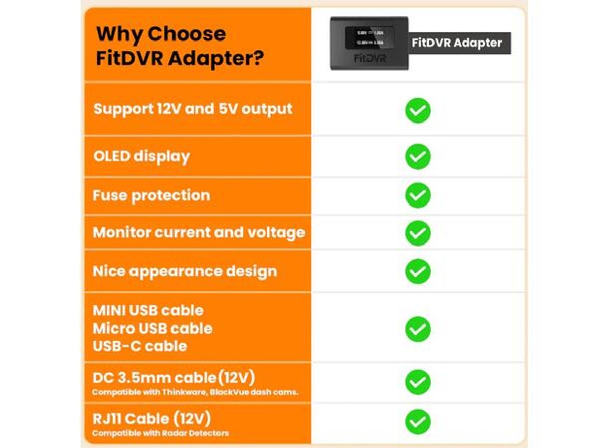 FitDVR D3-037 Dashcam Power Adapter PSA 3-pin
