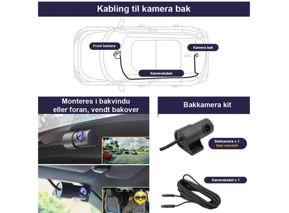 Fitcamx HD2-52060-4K-D Integrert 4K Dashcam foran+bak Toyota Yaris 2015-2019